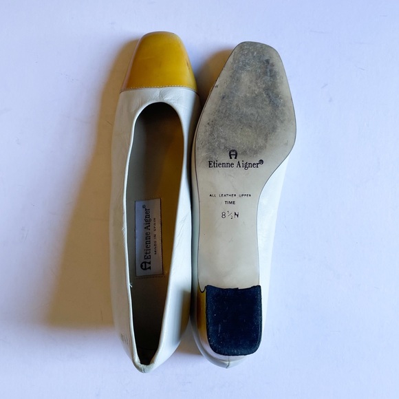 Vintage Etienne Aigner Two Tone Pumps Heels Cream Yellow Size 8.5 Narrow - Picture 4 of 14